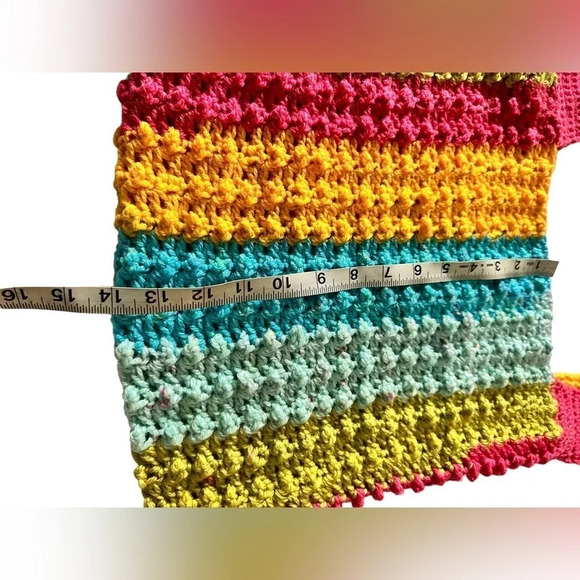 Handmade New Rainbow Crochet Boho Market Tote - Picture 12 of 12